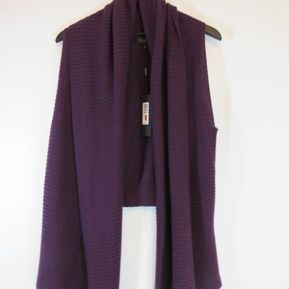 Donna Karan Purple Ribbed Sleeveless Open Front Wool Blend Cardigan Swea… - Picture 9 of 15